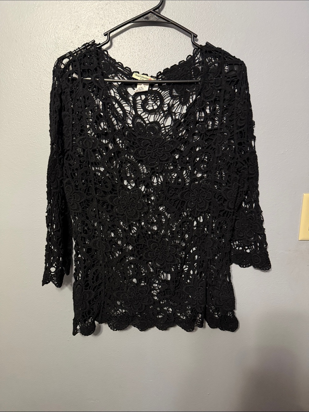 Vintage Black Crochet Floral Openwork Tunic